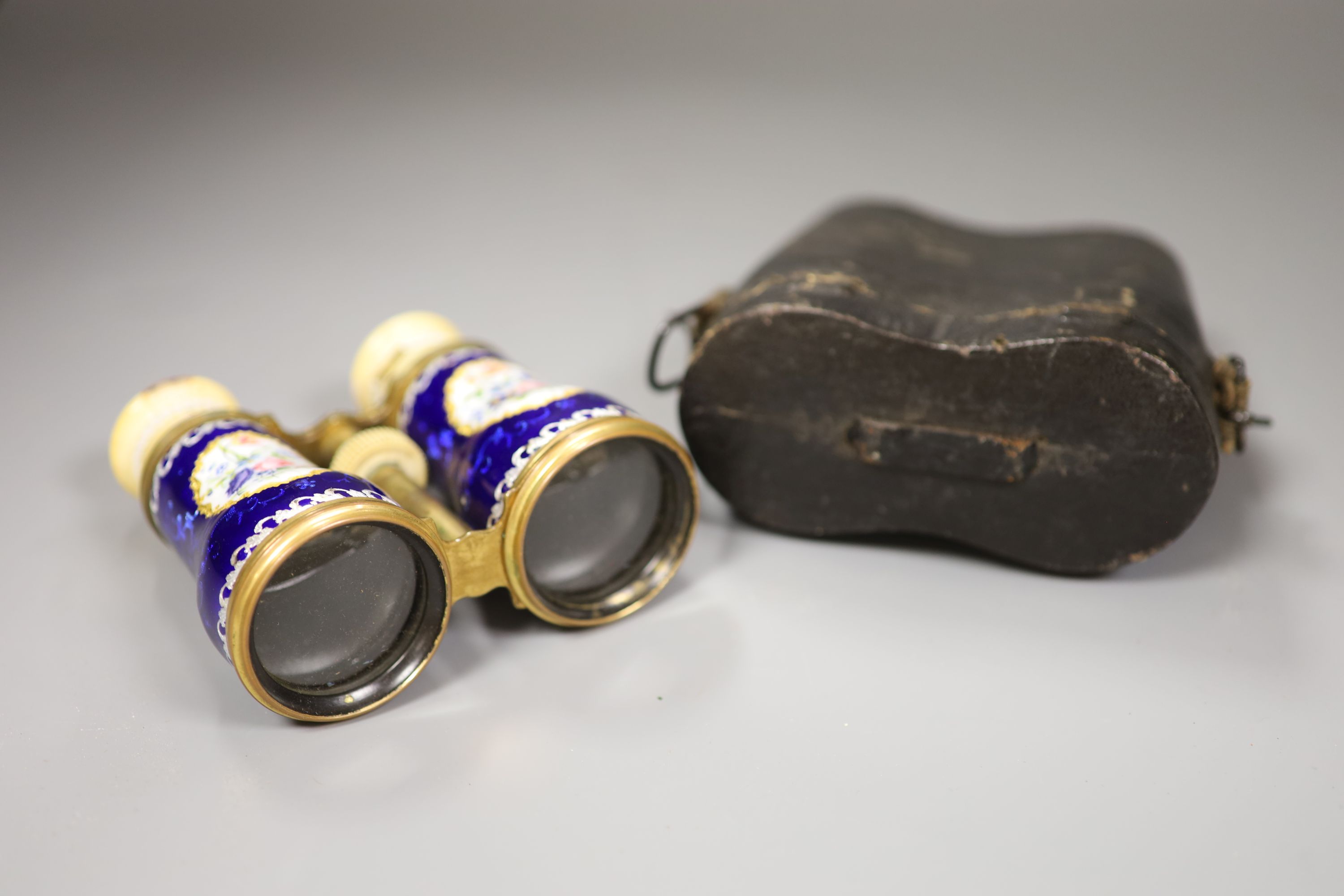 A pair of enamel and ivory opera glasses